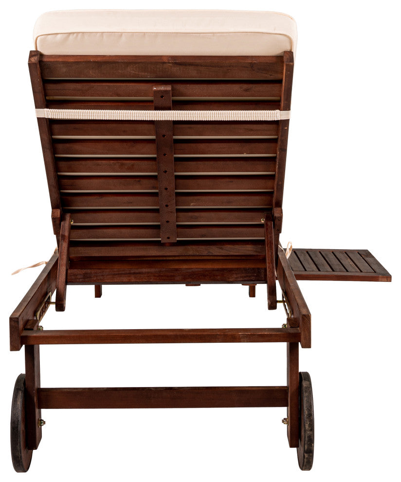 Seabrook 69"x24" Outdoor Acacia Lounger With Cushion, 5-Position, Dark Brown