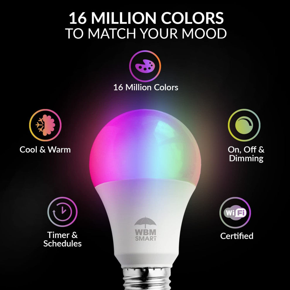 WBM SMART Color Changing LED Light Bulb, Wi-Fi Control with Alexa