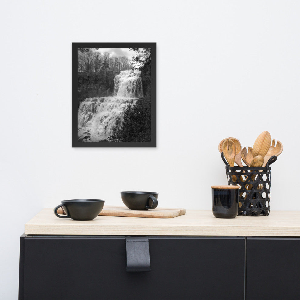 Chittenango Waterfall in Black and White Framed Photo Paper Wall Art Prints, Black, 11" X 14"