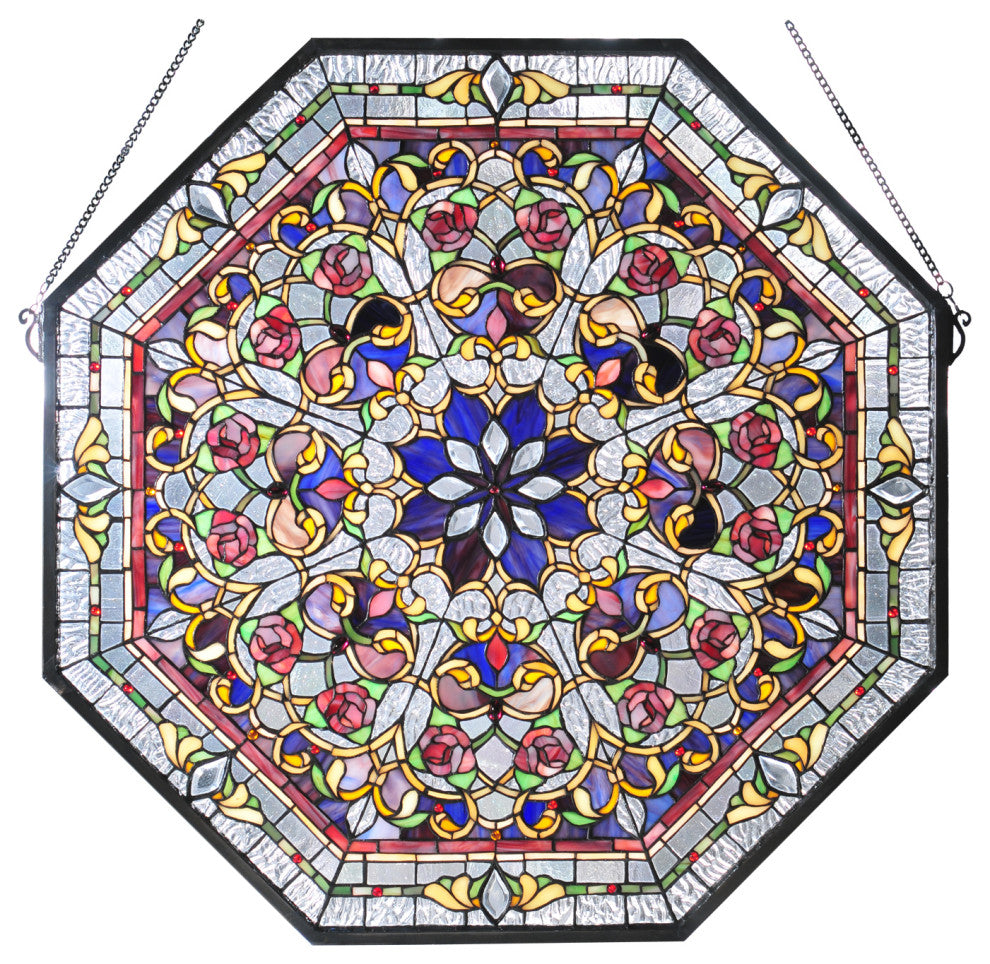 25W X 25H Floral Stained Glass Window
