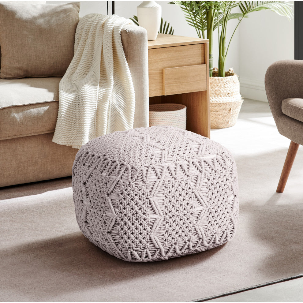 Loft Lyfe Taylynn Ottoman, Hand Knitted, Cotton Yarn, White