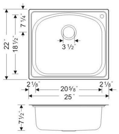 Wells Sinkware D-shaped Topmount Sink Pack, 8 Inches Deep, Hole on the Right, Si