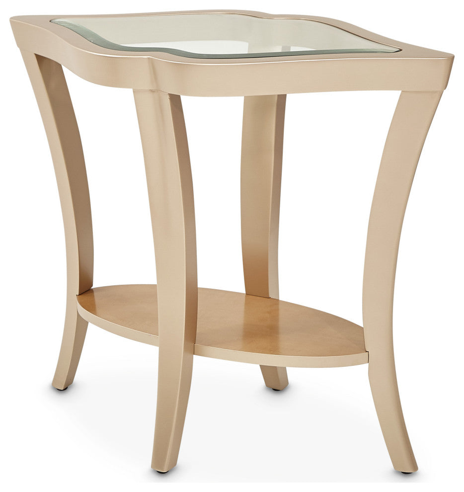Malibu Crest Wood End Table with Glass Top - Chardonnay