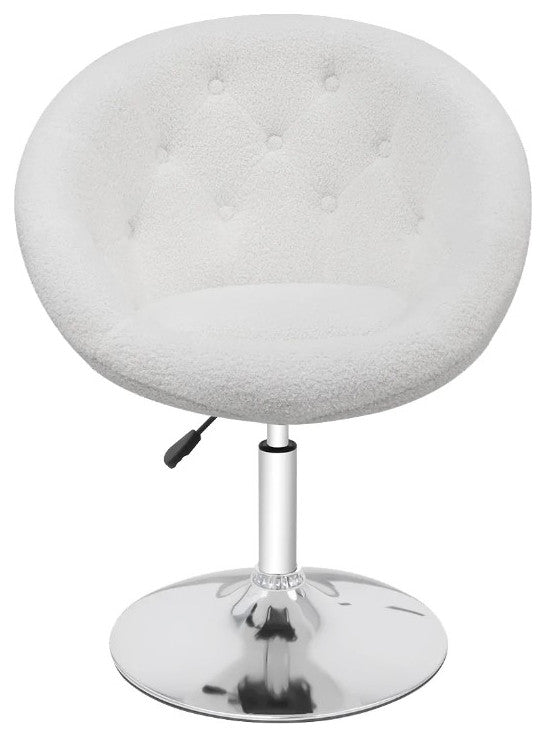 Antoinette Round Tufted Vanity Chair, White Boucle