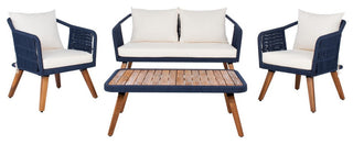 Safavieh Outdoor Raldin Rope 4 Piece Living Set Navy/Beige