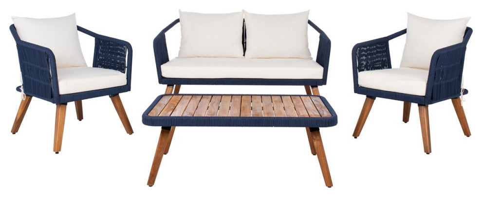 Safavieh Outdoor Raldin Rope 4 Piece Living Set Navy/Beige