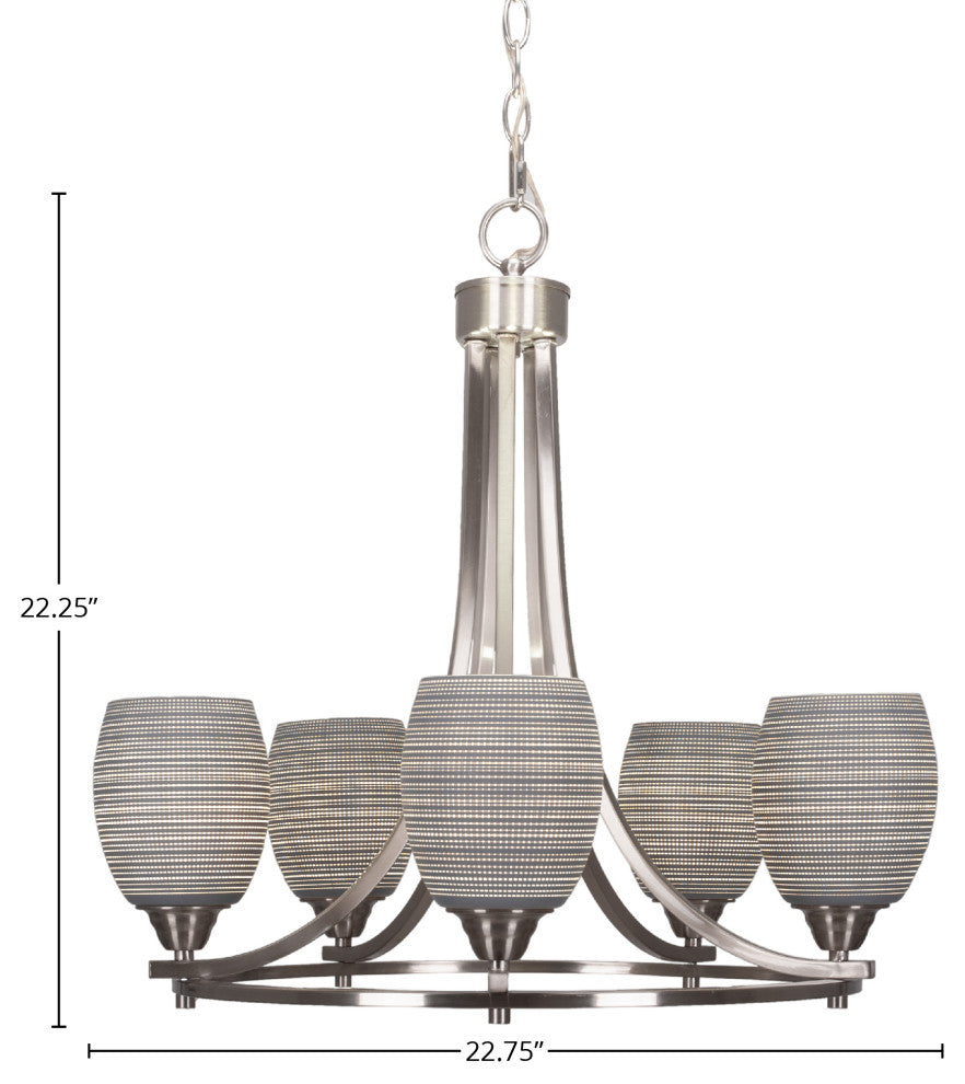 Paramount 5-Light Chandelier, Brushed Nickel, 5" Gray Matrix Glass