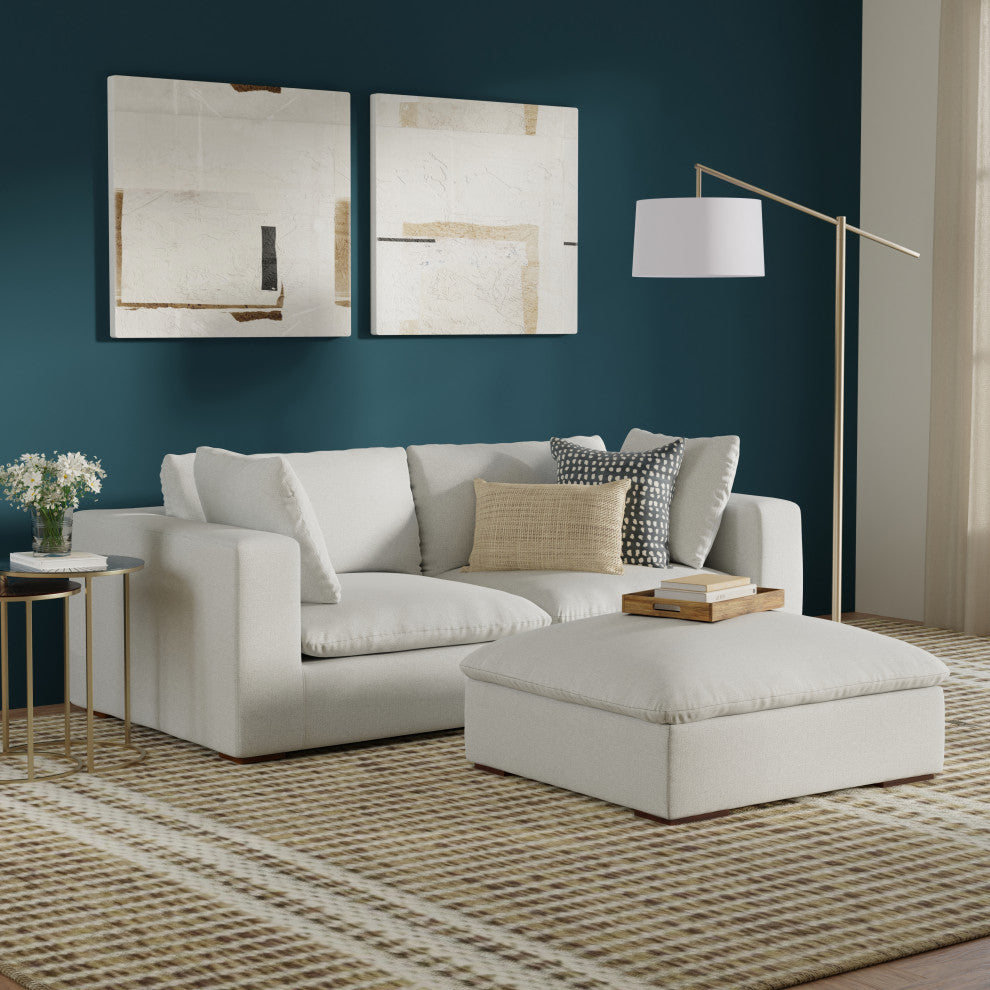 Jasmine 2-Seater Modular Sofa and Ottoman Set in Performance Fabric, Cloud Gray