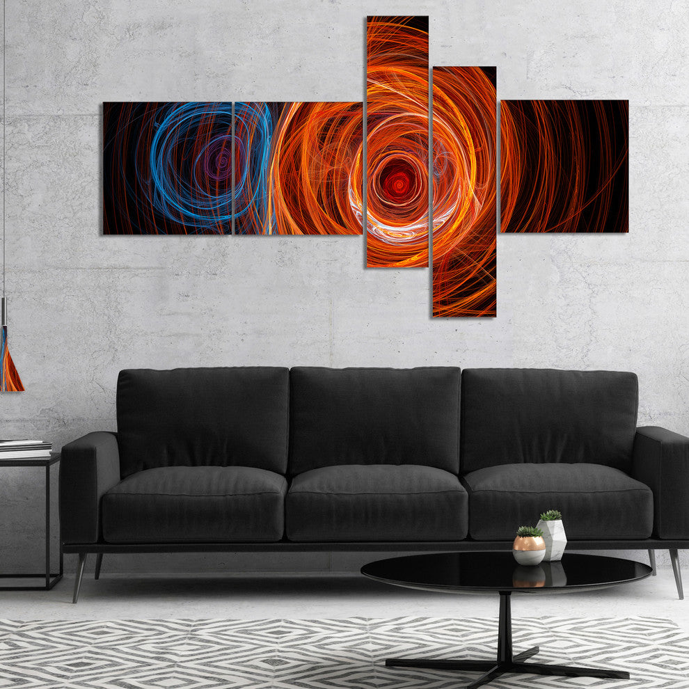 Brown Abstract Fractal Circles, Abstract Canvas Art Print, 60"x32", 5 panels
