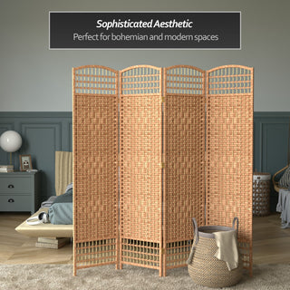 5 1/2' Tall Fiber Weave Room Divider, Natural, 4 Panel