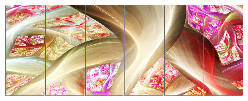 Golden Red Fractal Plant Stems, Abstract Canvas Art Print, 70"x28", 6 Panels