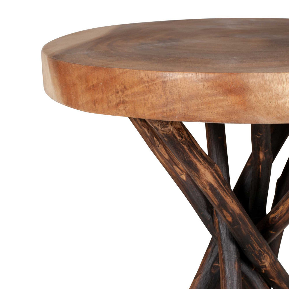 East at Main Merrill Brown Round Teakwood Accent Table
