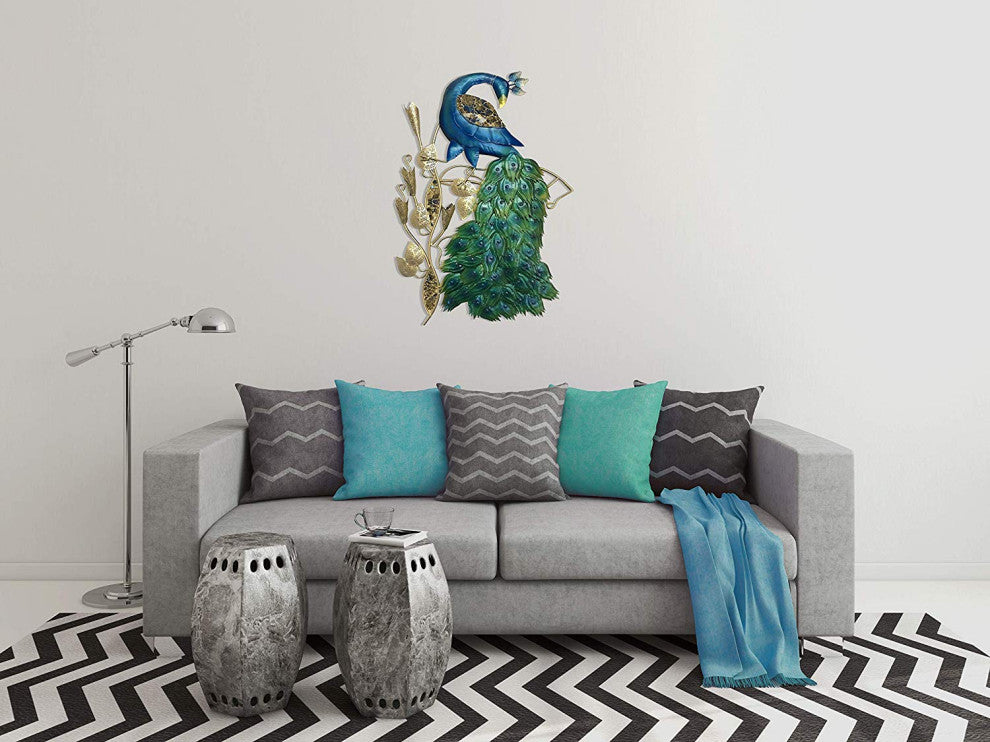 DecorShore Gold Blue Bird Metal Decorative Wall Art