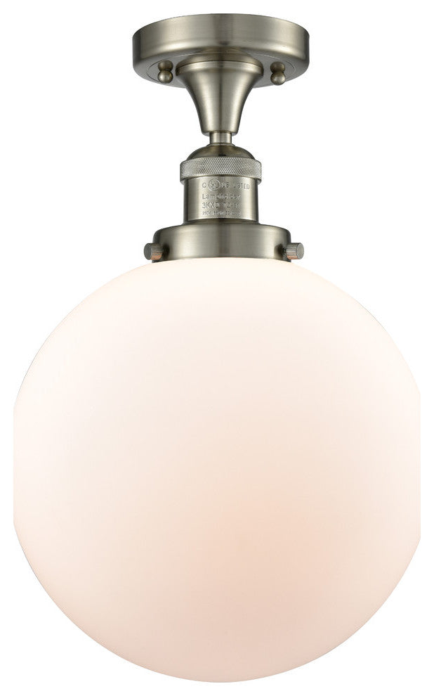 X-Large Beacon 1-Light Semi-Flush Mount, Brushed Satin Nickel, Matte White