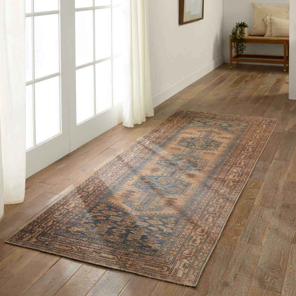 Machine Washable Jaipur Living Reeves Medallion Brown/ Blue Runner Rug 3'X10'