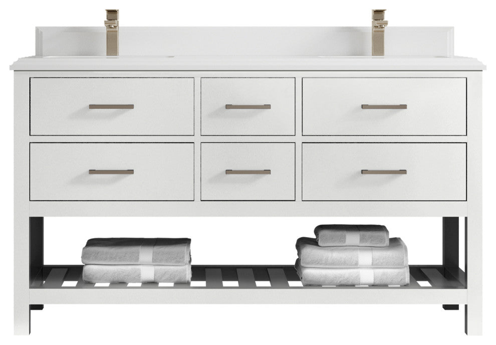 Parker 60 Double Sink Bathroom Vanity in White 1.5" White Quartz