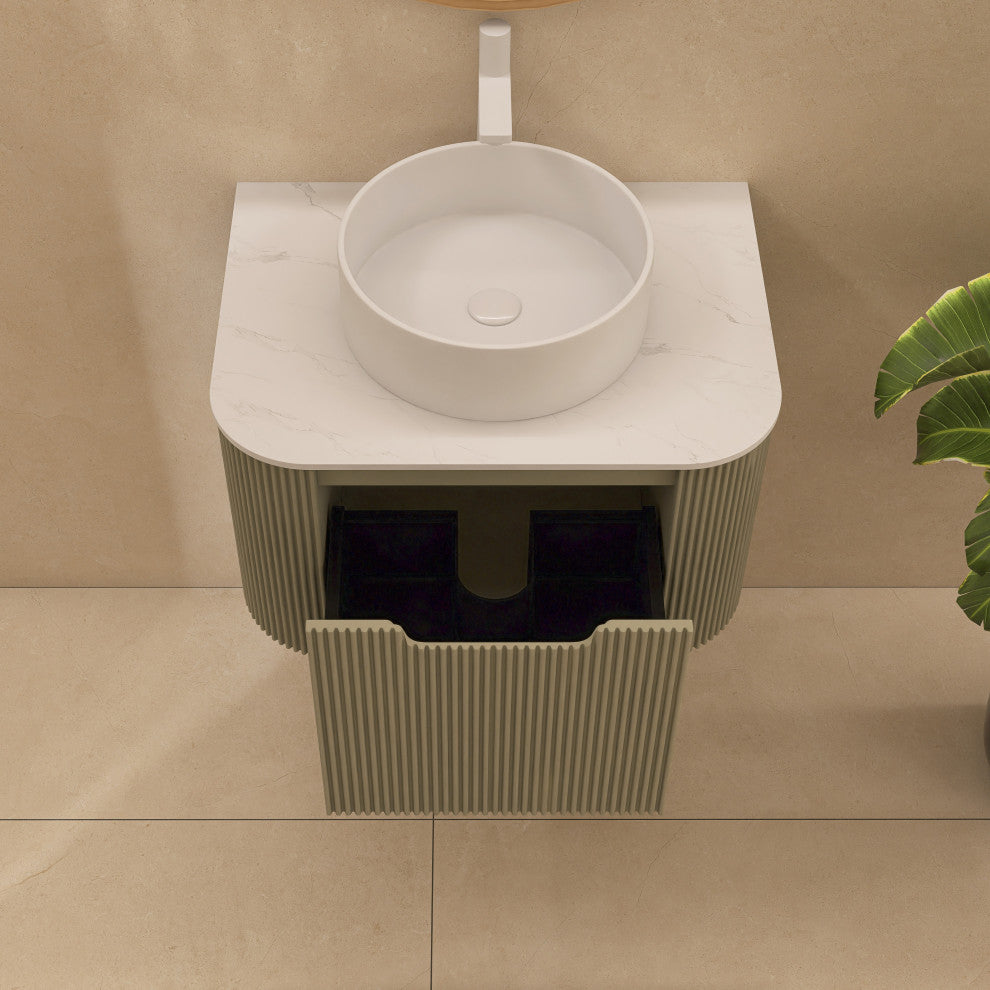 Wall-Mounted Bathroom Vanity With White Round Ceramic Basin, Light Green, 24"