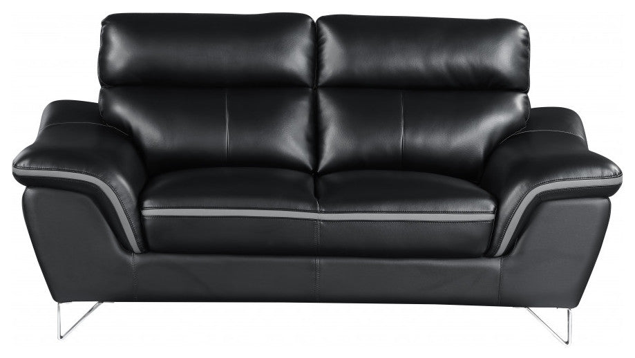 Set of Modern Black Leather Sofa And Loveseat
