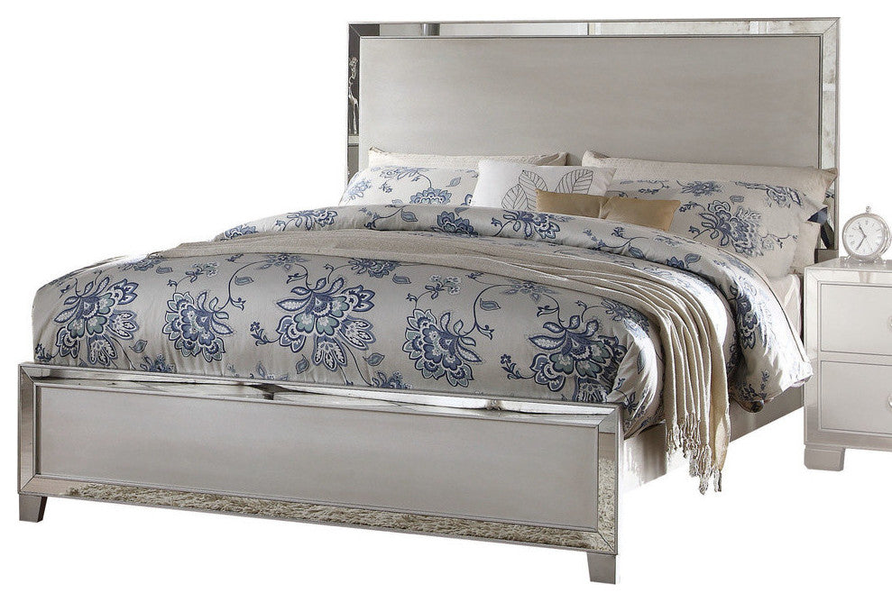 ACME Voeville II Mirrored Bed, Platinum, Eastern King