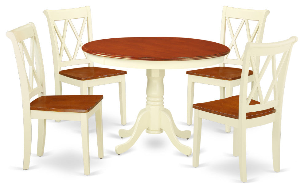 Hlcl5-Bmk-W, 5-Piece Round 42" Table and 4 Double X-Back Chairs