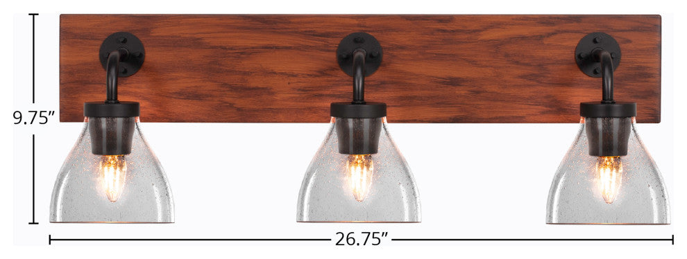 Oxbridge 3-Light Bath Bar, Matte Black & Painted Wood-look Metal/Clear Bubble