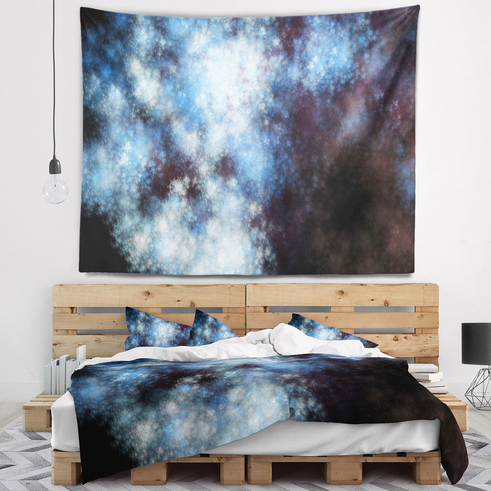 Blue White Starry Fractal Sky Abstract Wall Tapestry, 92"x78"