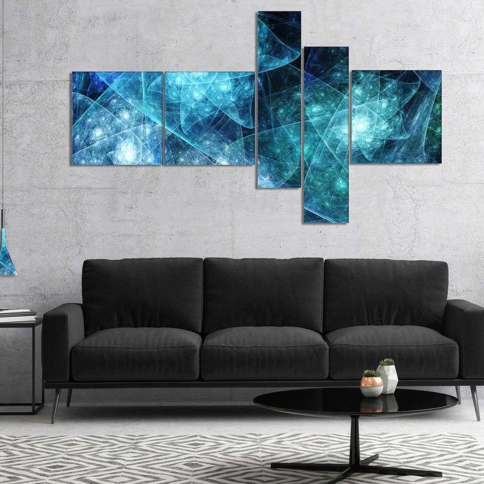 Blue Rotating Polyhedron, Abstract Canvas Art Print, 60"x32", 5 panels