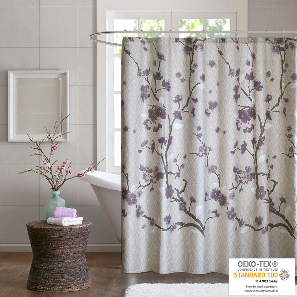 Madison Park Holly Cotton Shower Curtain, Purple