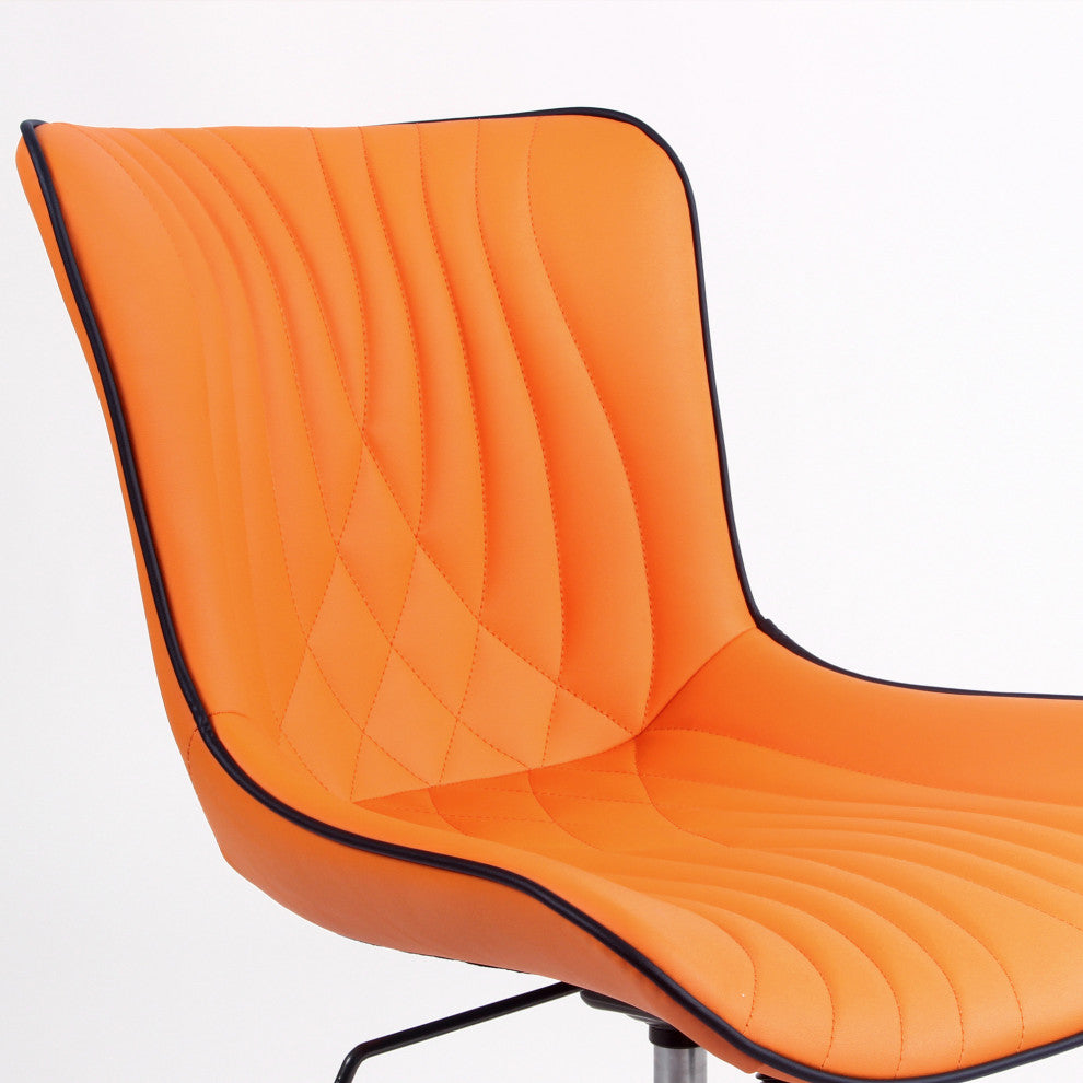 Younike Armless Upholstered Faux Leather Rolling Office Chair, Orange