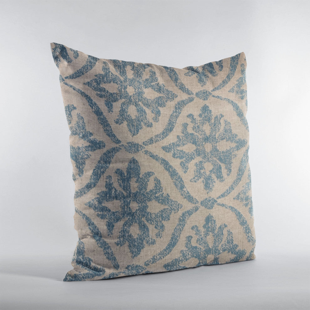 Plutus Blue Flowers Jacquard Luxury Throw Pillow, 20"x26"