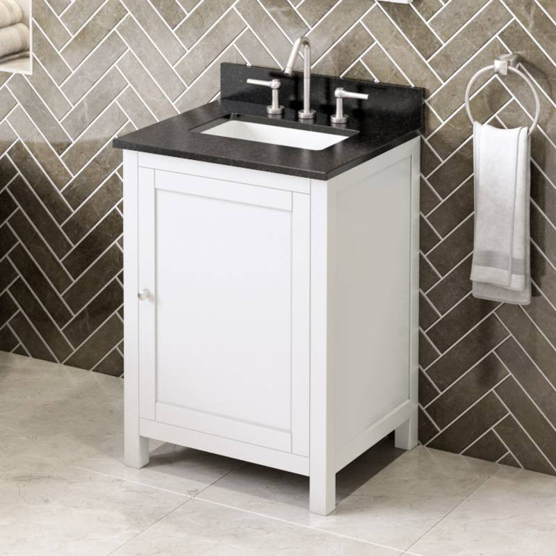 Astoria Transitional 24" White Vanity, Black Granite Vanity Top
