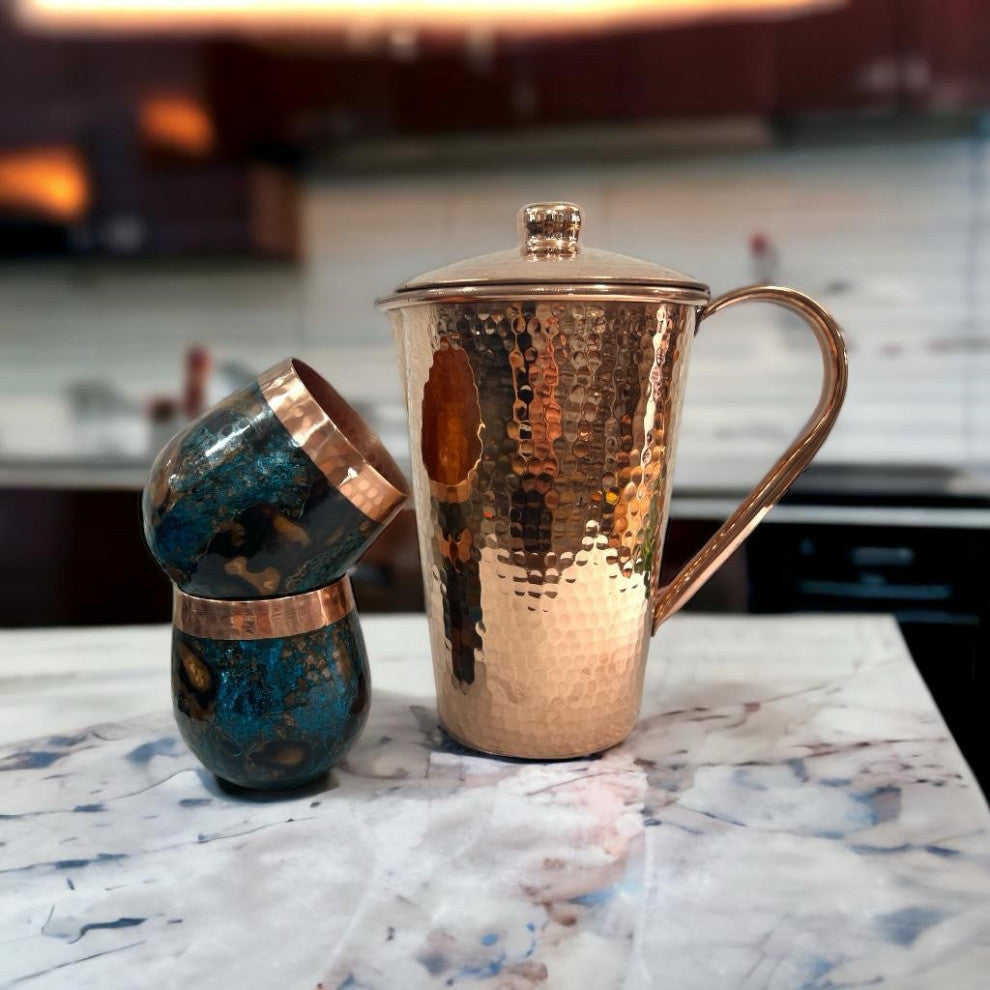 Set of 1 Copper Pitcher & 2 Marbled Tumblers