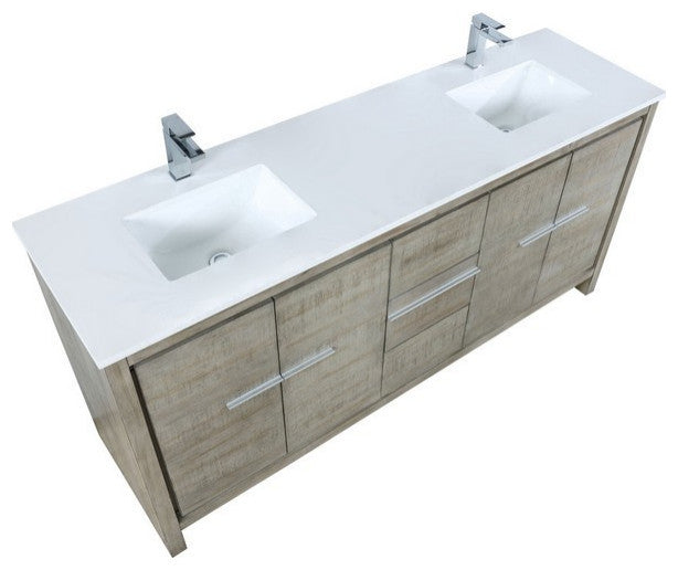 Lafarre Contemporary 72" Rustic Acacia Double Sink Bathroom Vanity, Monte Chrome