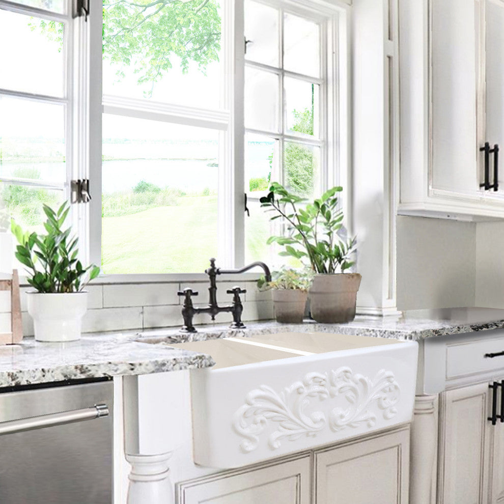 Nantucket Sinks FCFS3318D-Filigree 33 in. Double Bowl Farmhouse Fireclay Sink