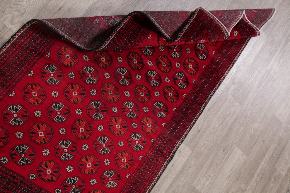 Consigned, Oriental Traditional Afghan Hand-Knotted Area Rug, Red, 3x6