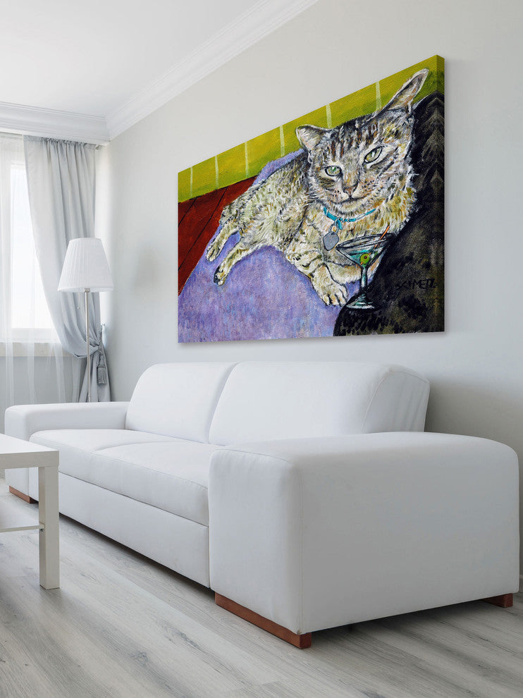 "Cat Martini" Painting Print on Wrapped Canvas, 60"x40"