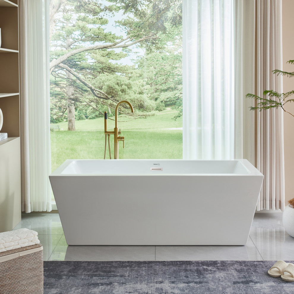 Freestanding Acrylic Bathtub, White/Polished Chrome, L, 67"