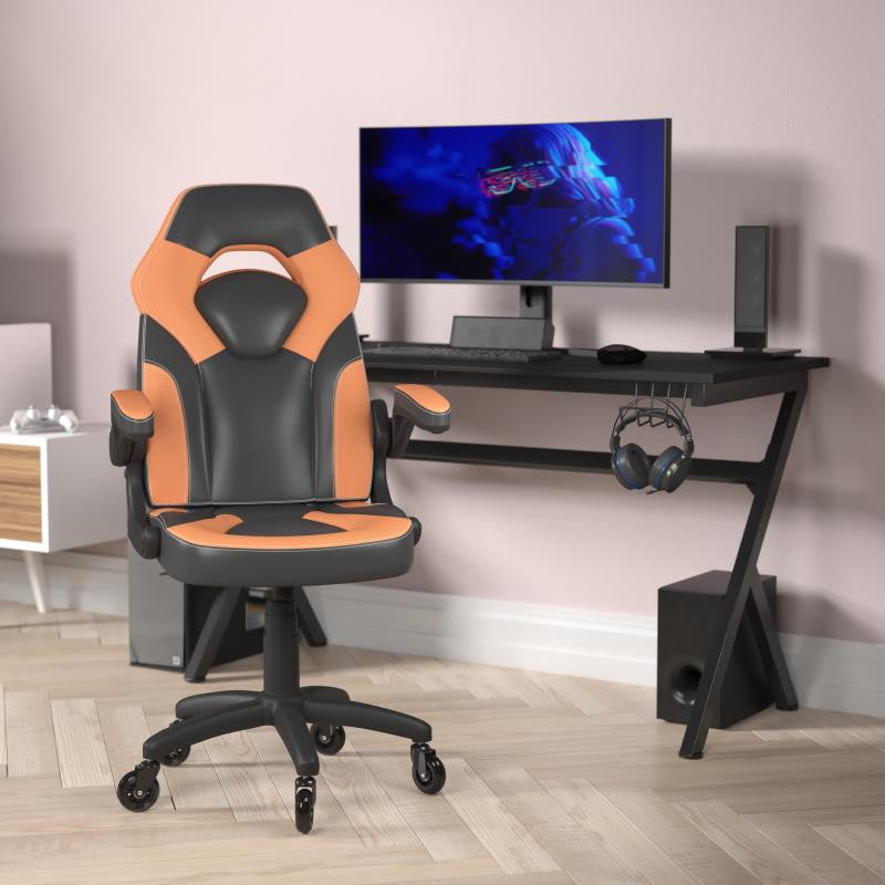 X10 Gaming Office Computer Adjustable Chair with Flip-up Arms-Orange