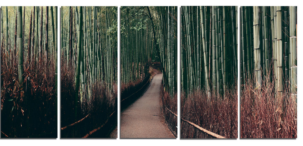 "Bamboo Grove in Arashiyama Panorama" Forest Wall Art, 5 Panels, 60"x28"