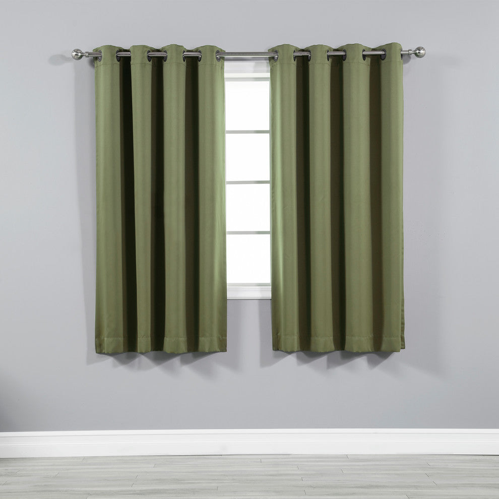 Solid Grommet Top Thermal Insulated Blackout Curtains, Olive, 63"