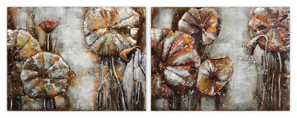 "Water Lilly Pads" Mixed Media Iron Hand Painted Dimensional Wall Art