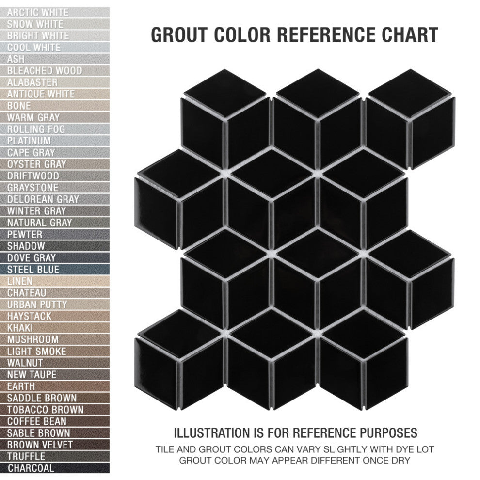 Metro Rhombus Glossy Black Porcelain Floor and Wall Tile