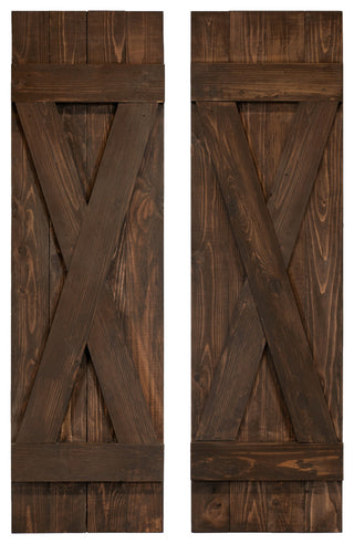 X Board and Batten Exterior Shutters Pair, Coffee Brown, 36"