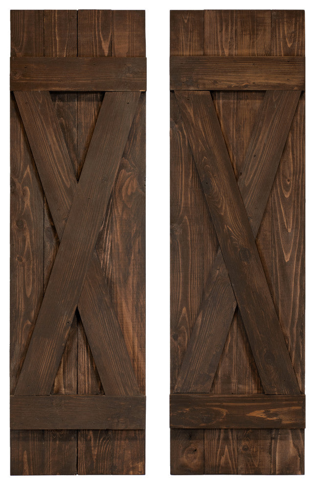 X Board and Batten Exterior Shutters Pair, Coffee Brown, 36"