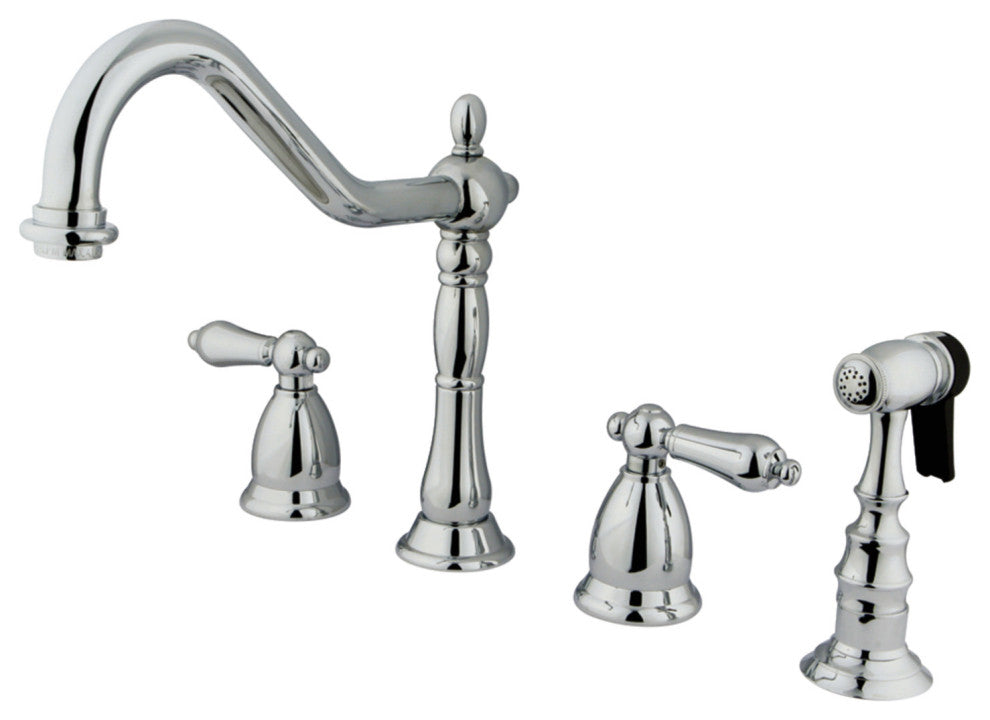 Kingston Brass Widespread Kitchen Faucet With Brass Sprayer, Polished Chrome