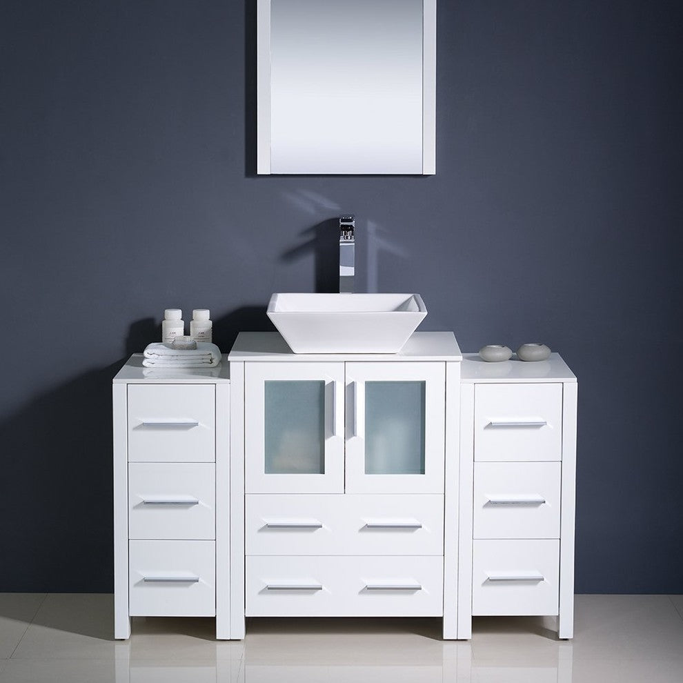 Torino 48" White Modern Bathroom Vanity With 2 Side Cabinets, FFT1044CH