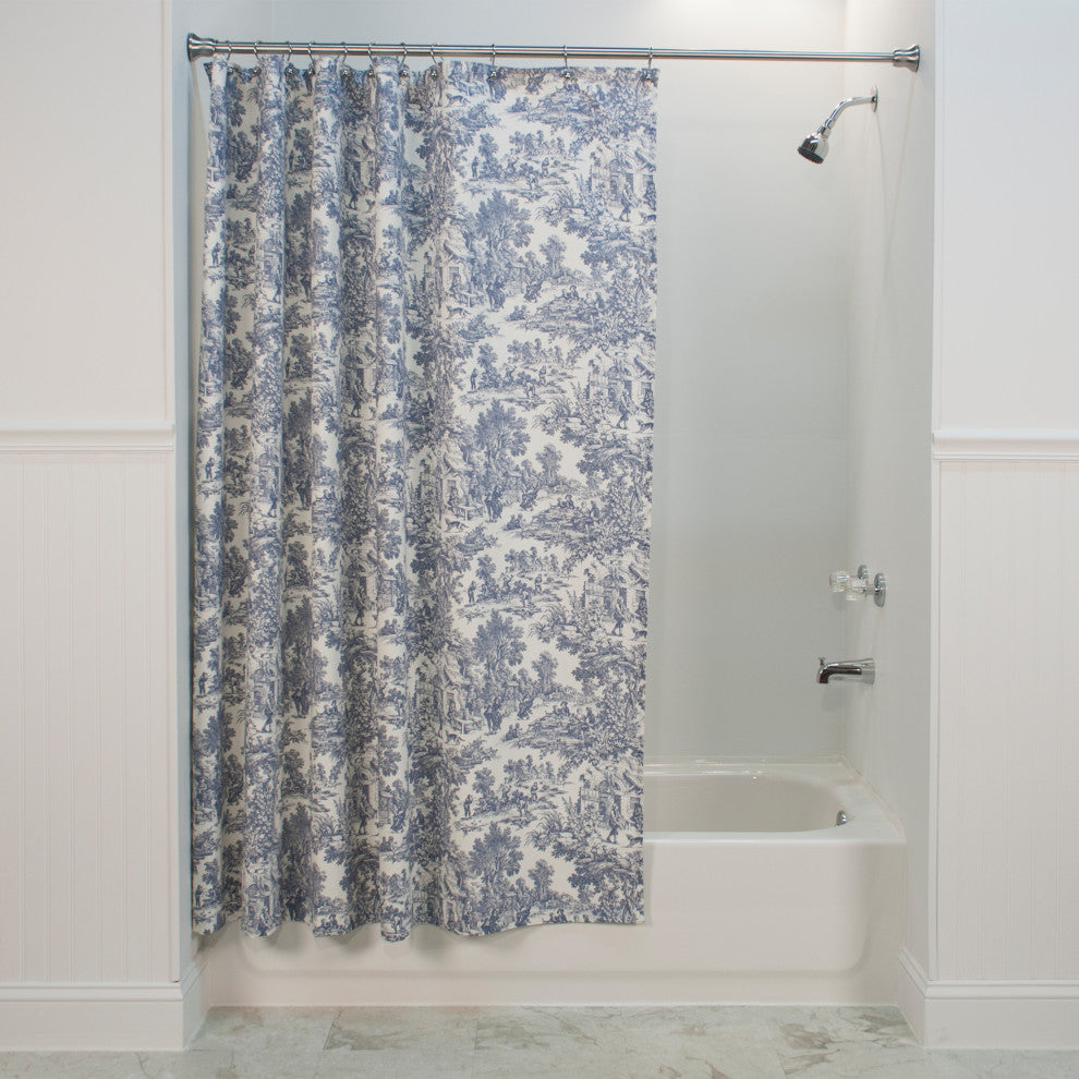 Ellis Curtain Victoria Park Toile 70"x72" Shower Curtain, Blue, Blue
