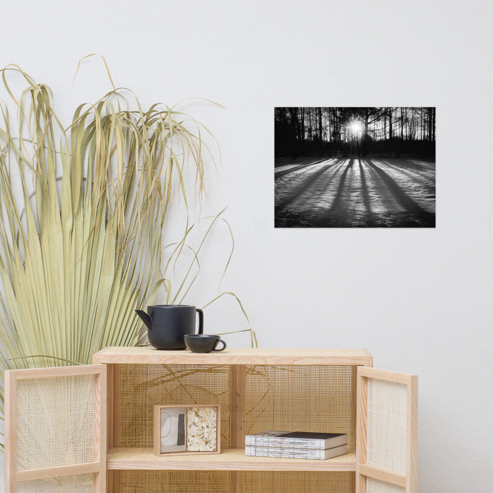 Country Wall Art: Winter Shadows Black & White Landscape Unframed Print, 18" X 24"