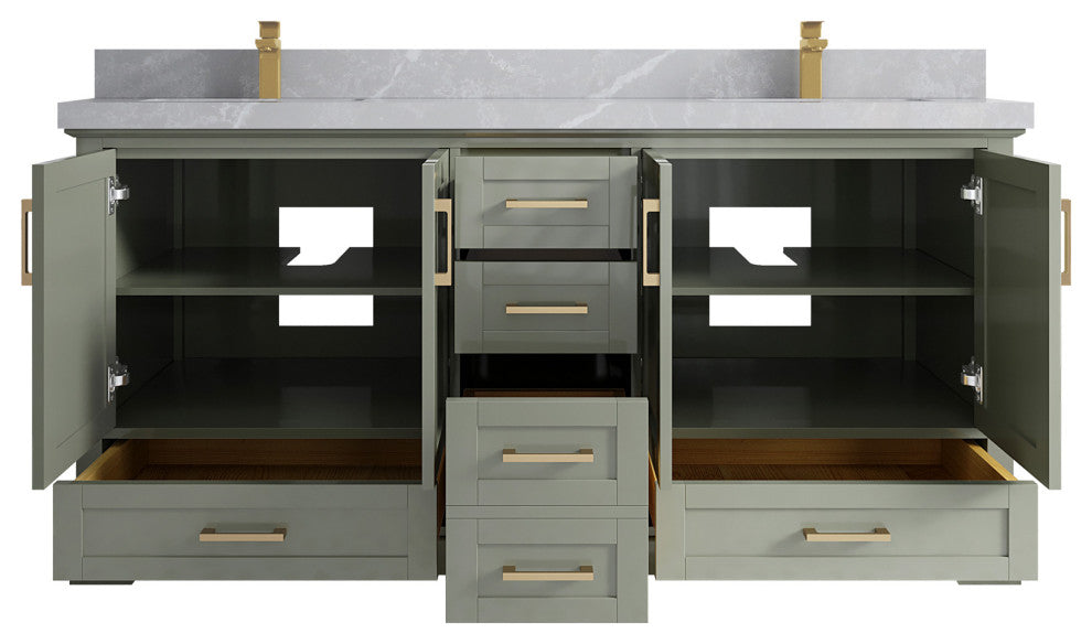 Boston 72 Double Sink Bath Vanity in Evergreen 2" Pearl Gray