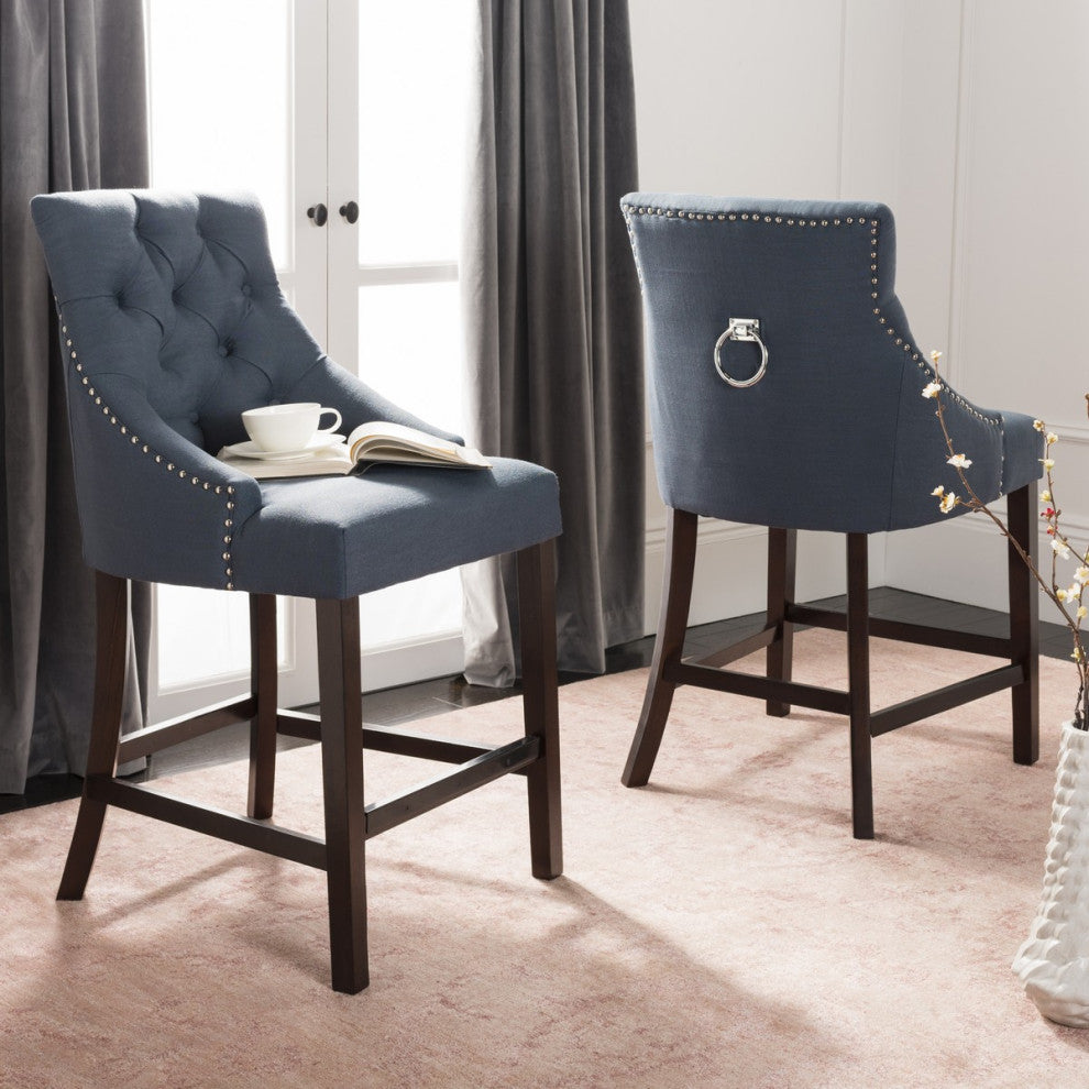 Safavieh Eleni Tufted Counterstool, Navy/Espresso